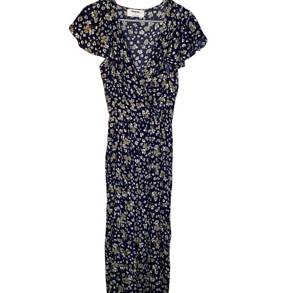 Anthropologie Pants - Anthropologie Kindred Jumpsuit Women Navy Blue Sz‎ S Floral Wide Leg Boho EUC